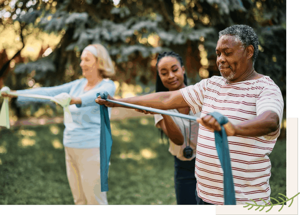 Seniors exercising during rehabilitation session